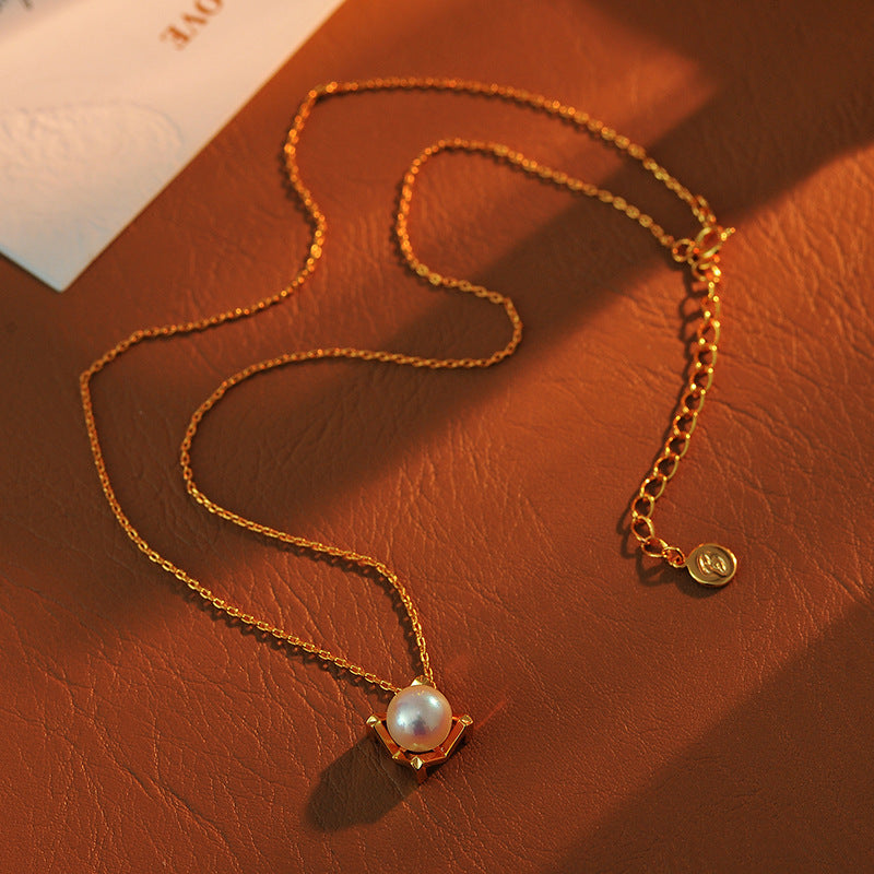 French Style Geometric Pearl Necklace for Women New Hot-Selling Light Luxury Niche Exquisite Choker Collarbone Chain One Piece