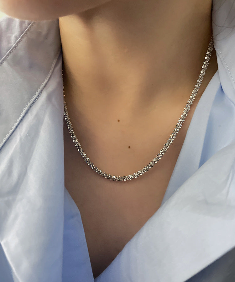 Titanium Steel Sparkling Thick Version Cauliflower Chain Necklace for Women, Light Luxury Heavy Craft, Adjustable Clavicle Chain, Plain Chain, Bare Chain