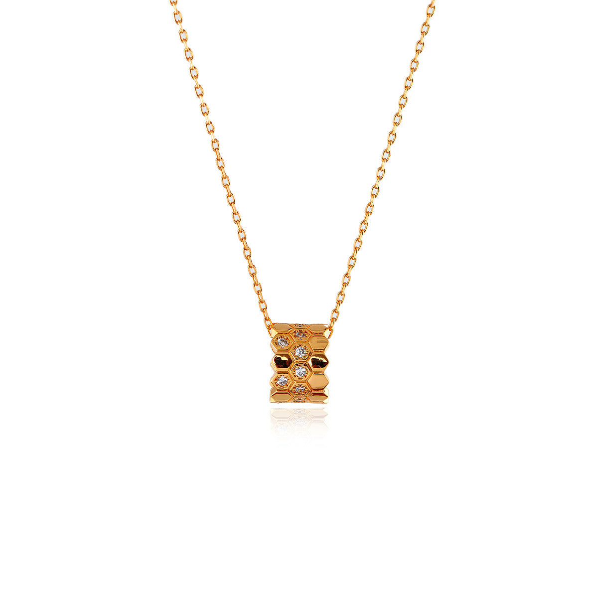 Exquisite Edition Inlaid Diamond Honeycomb Necklace Diamond Pattern Cylinder Pendant Honeycomb Polygonal Collarbone Chain Light Luxury