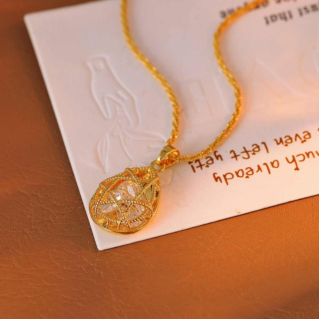 Real Gold Plated Vietnamese Sand Gold Necklace Heart Leaf Flower Pendant Collarbone Chain Jewelry