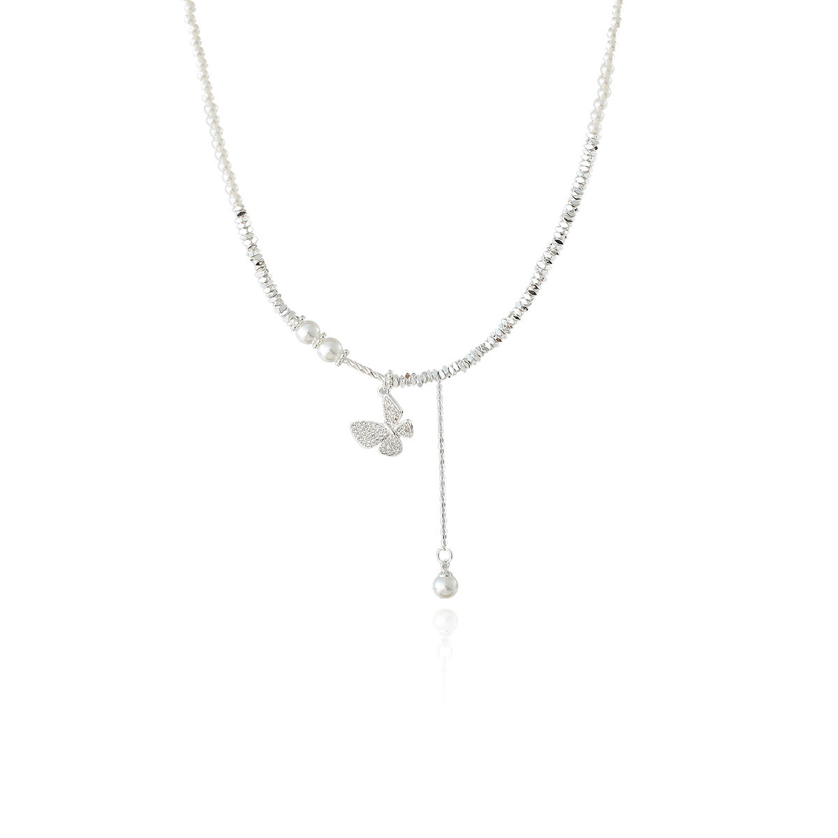 Broken Silver Butterfly Pearl Necklace for Women, Niche Design, Light Luxury, High-End Feel, 2025 New Clavicle Chain