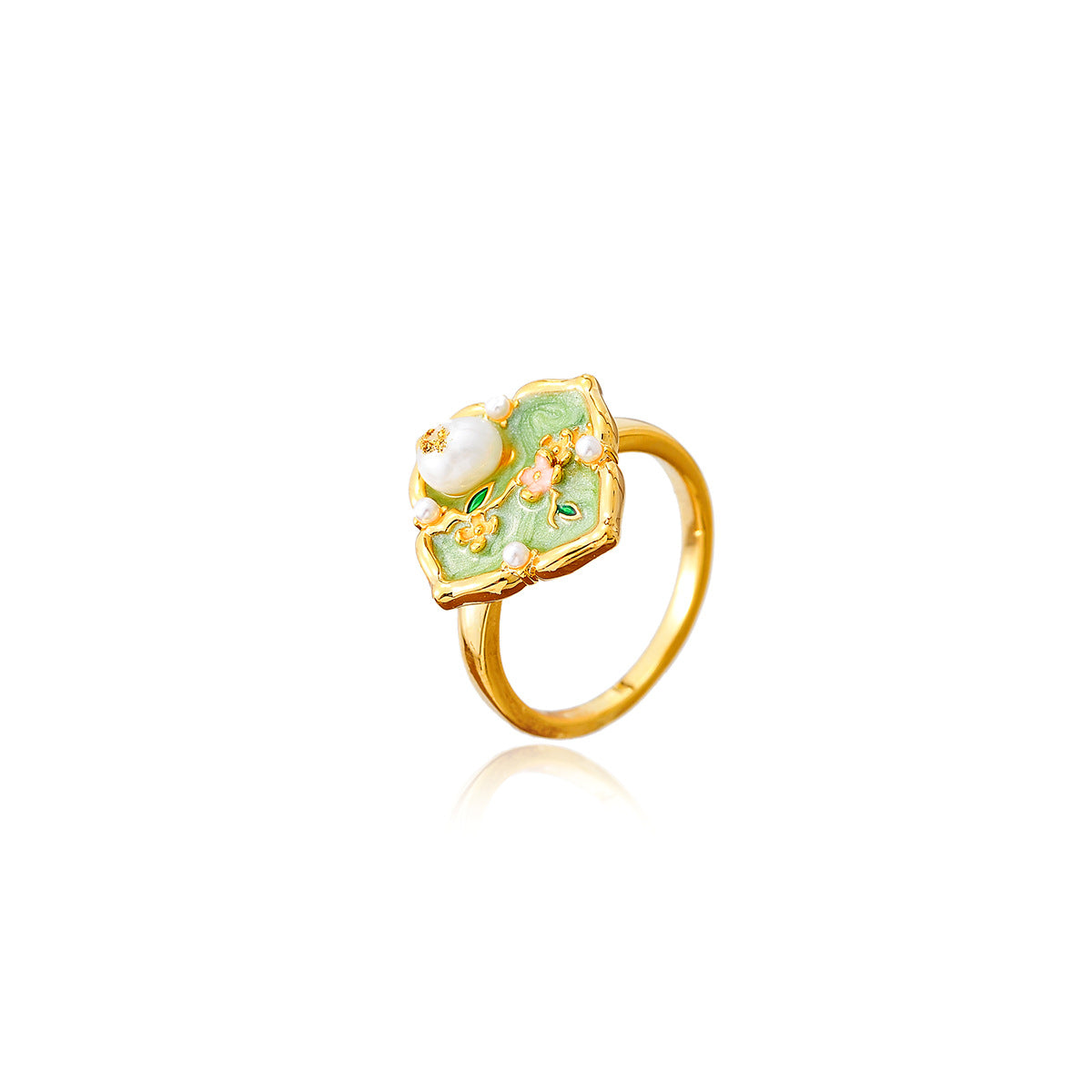 New Chinese Style Oil Drop Green Flower Necklace Niche Design Freshwater Pearl High-end Elegant Set