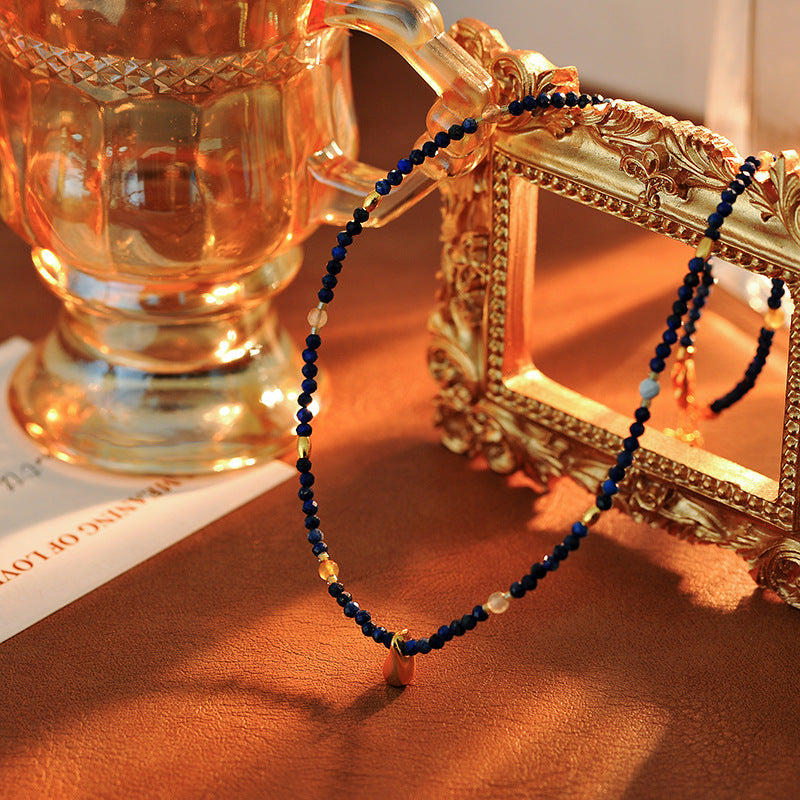 French Retro Natural Stone Beaded Necklace Niche Design Metal Water Drop Shape High-end Versatile Collarbone Chain