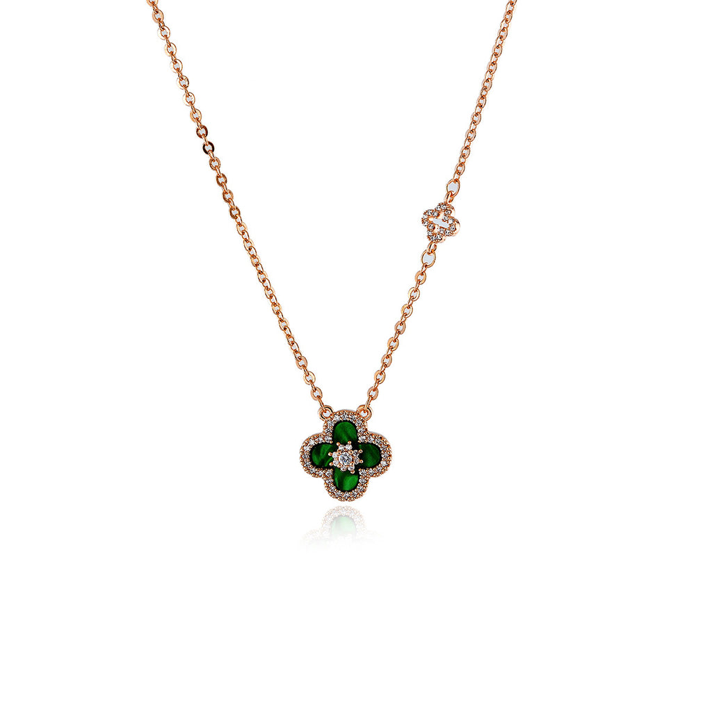 Korean Style Full Diamond Lucky Four-Leaf Flower Necklace for Women, Light Luxury High-End Niche Collarbone Chain Accessory Choker