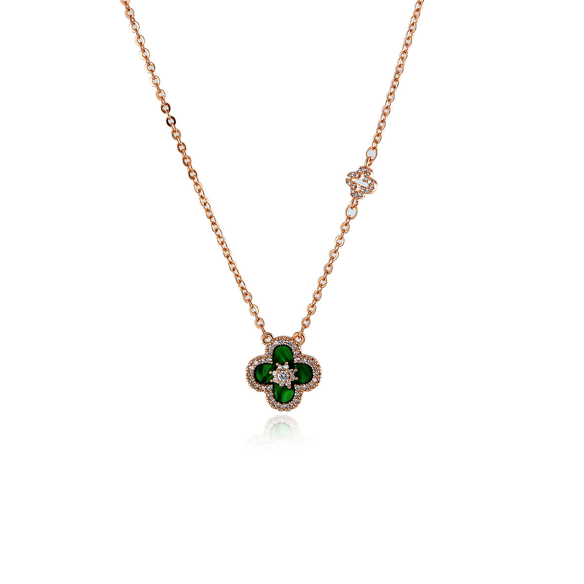 Korean Style Full Diamond Lucky Four-Leaf Flower Necklace for Women, Light Luxury High-End Niche Collarbone Chain Accessory Choker
