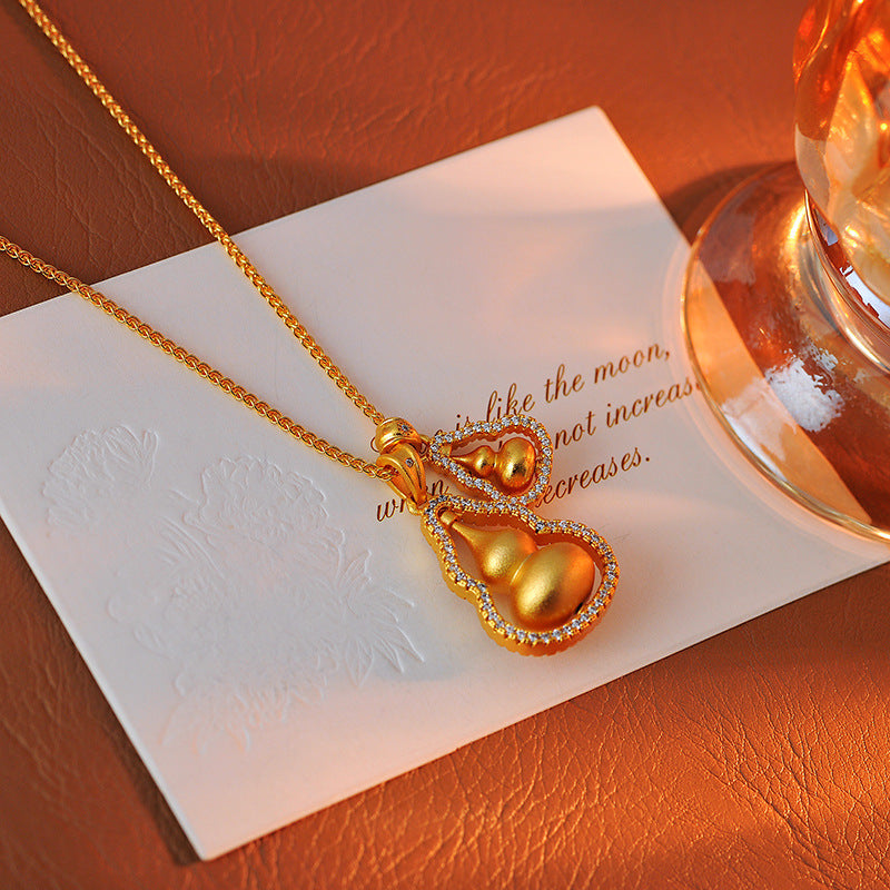 Wei Xue Same Style New Chinese Style Hollow Zircon Rotatable Gourd Necklace Light Luxury High-end Clavicle Chain