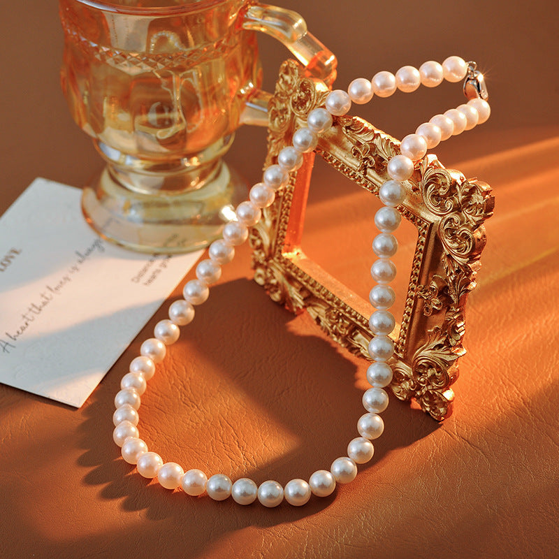 Imported Austrian Swarovski Round Strong Light Xiaomi Pearl Necklace for Women with Yuanbao Clasp Clavicle Chain Trendy Light Luxury