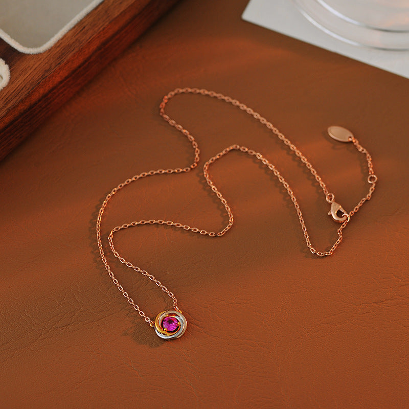 New Purple Three-Color Main Color Zircon Necklace Copper Gold-Plated Celebrity Style Clavicle Chain Light Luxury High-End Women's Neck Chain