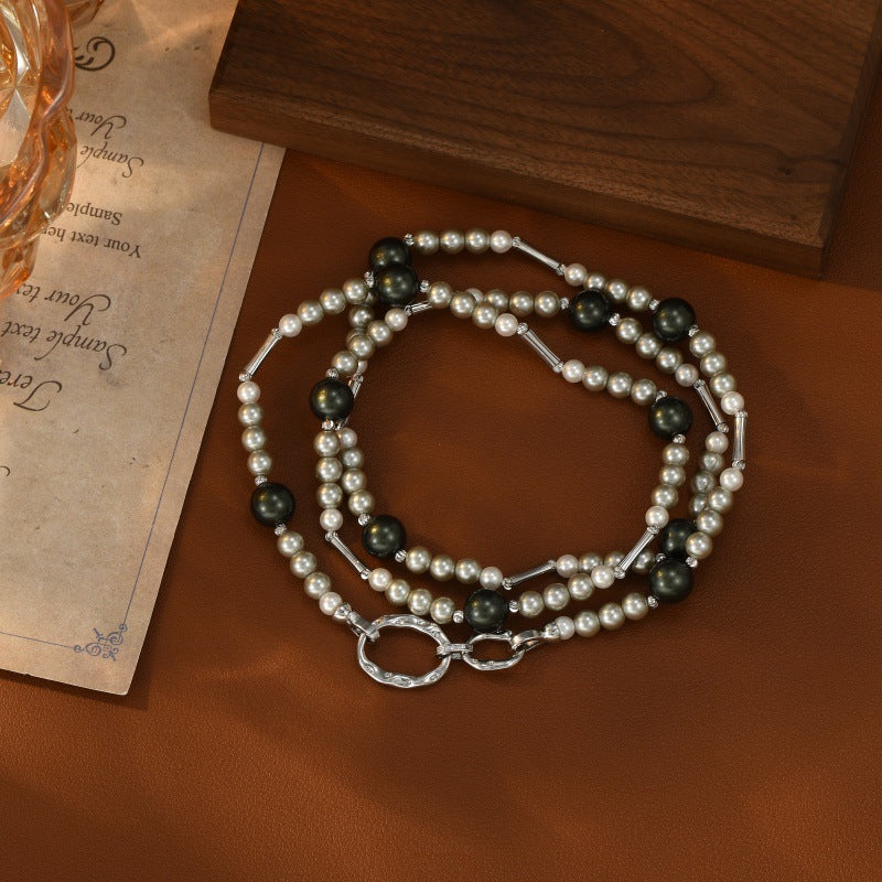 Ni Style Big Xi Imitation Black Pearl Necklace for Women, Light Luxury Elegant Collarbone Chain, Niche Design with High-End Feel Neck Chain