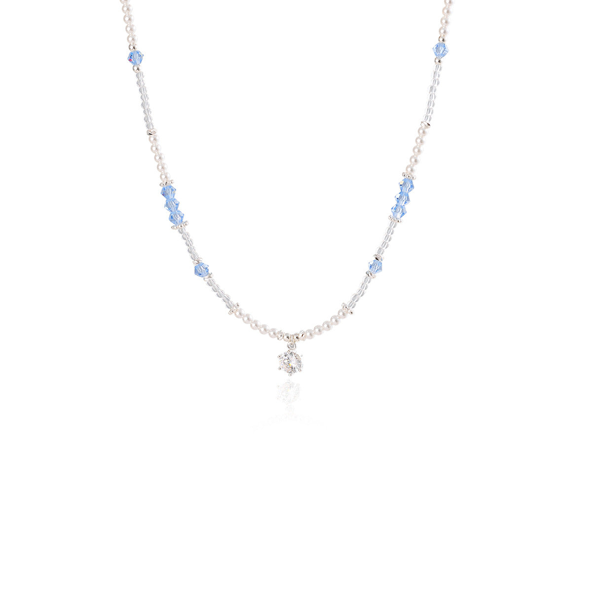 New Broken Silver Pearl Sugar Cube Necklace High-end Fashion Light Luxury Collarbone Chain Neck Chain Exquisite Accessory