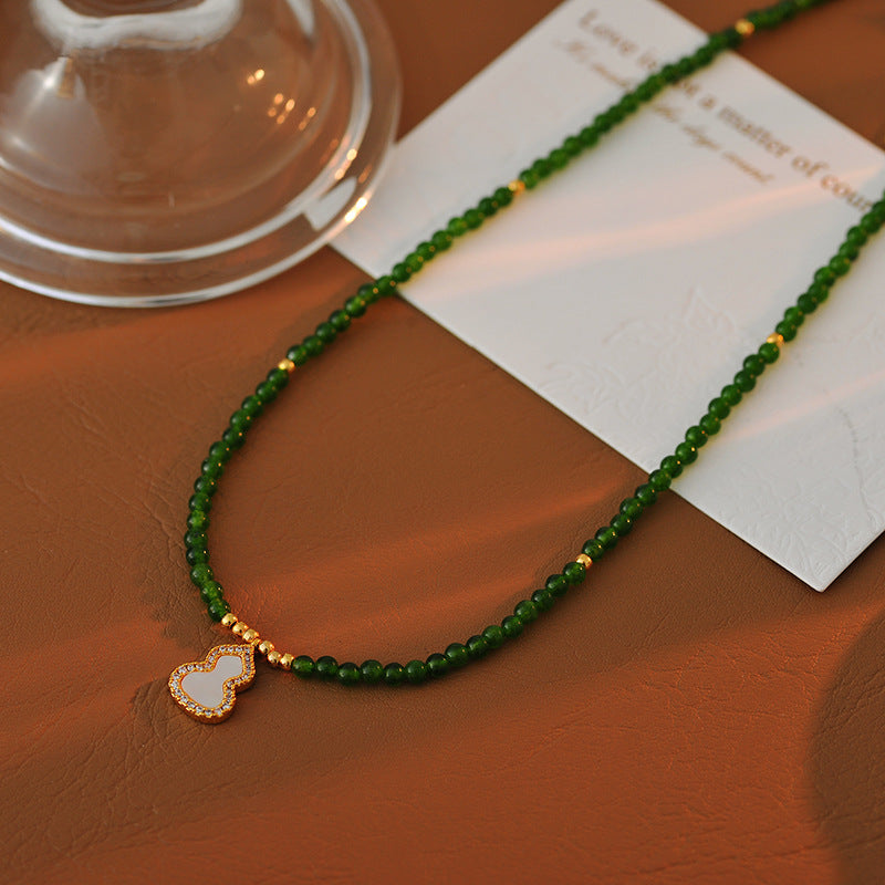 New Chinese Style Green Gourd Beaded Necklace Bracelet Collarbone Chain White Mother-of-Pearl Gourd Bracelet Necklace
