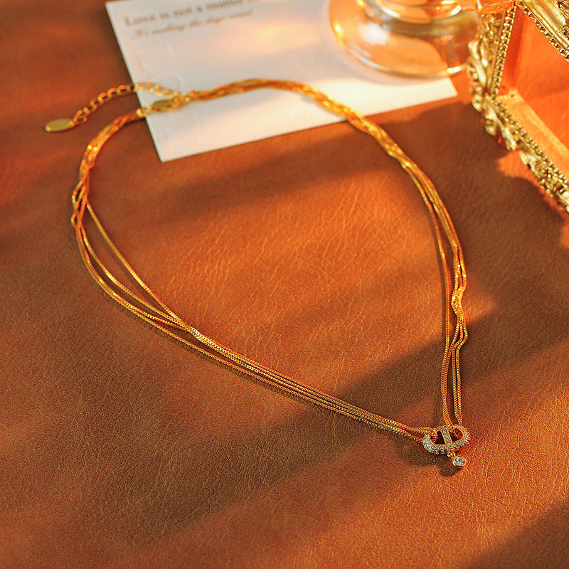 Pig Nose Letter Necklace for Women New Hot-Selling Sweater Chain Multi-Layer Light Luxury Niche Collarbone Chain Choker