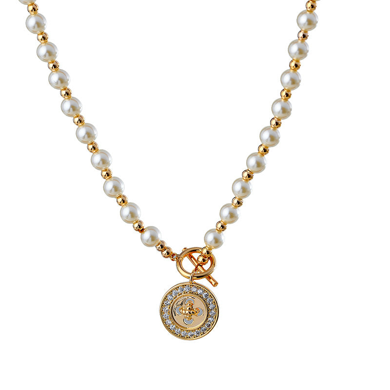 2025 Korean Version Button Pearl Necklace High-End Niche Sweater Chain Light Luxury Collarbone Chain