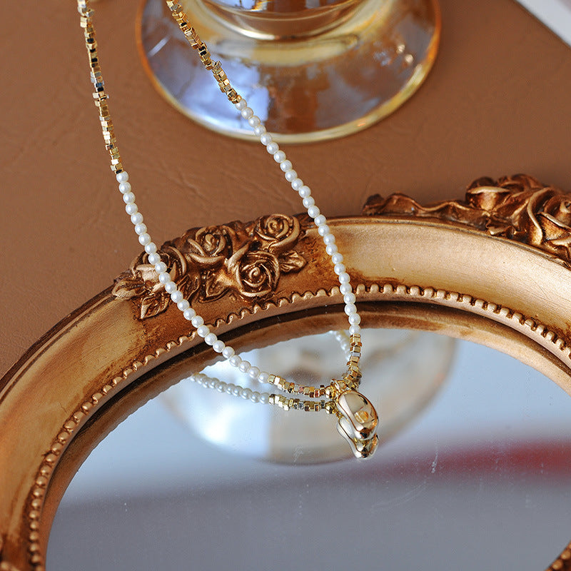 Korean Style Rice Grain Freshwater Pearl Pendant Necklace for Women, Unique and Elegant Super Fairy Acacia Bean Choker