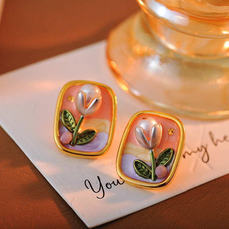 French Retro Oil Painting Pearl Pendant Oil Painting Style Necklace Universal Clasp Detachable Accessory