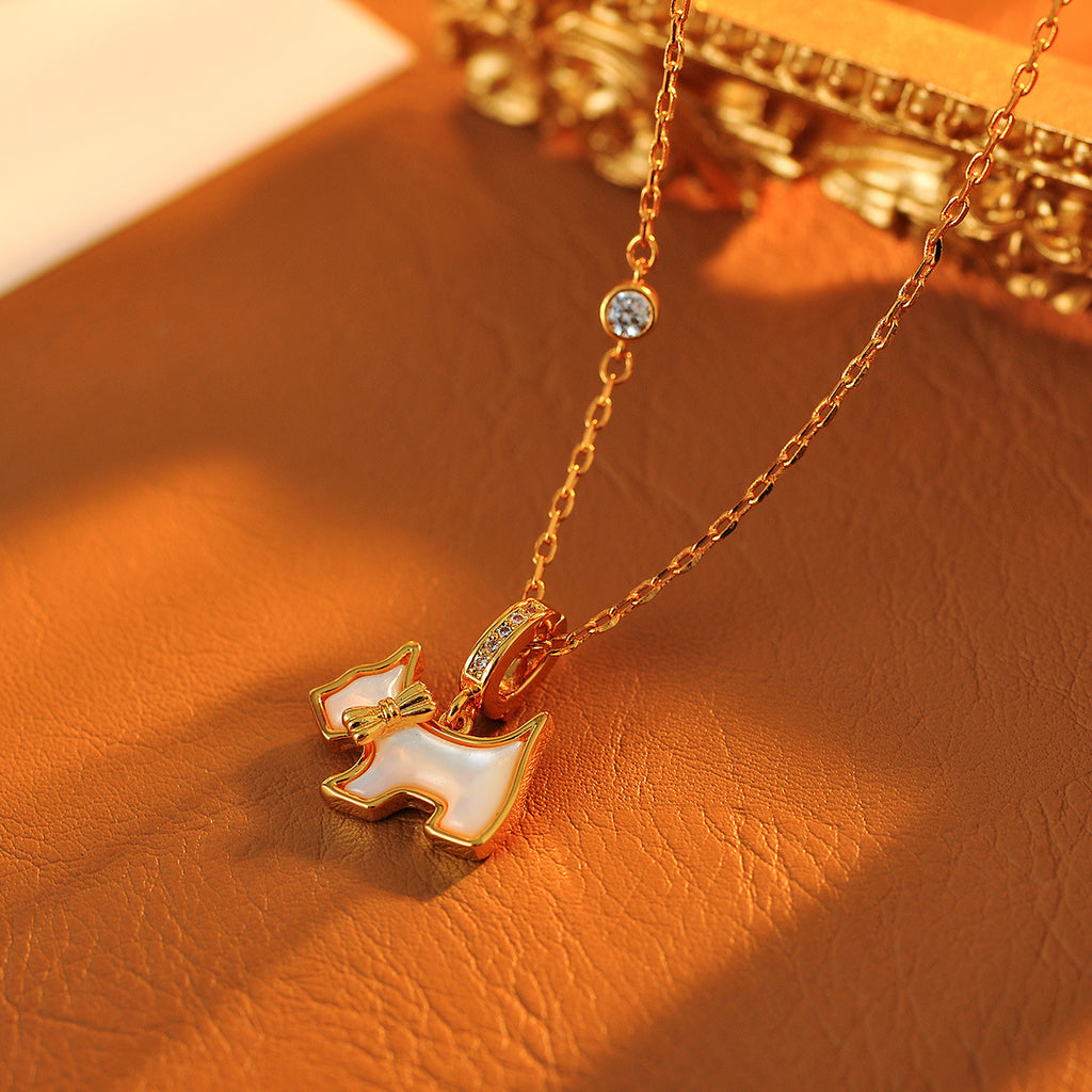 French Style Heart Puppy Necklace Hot-Selling Light Luxury Mother-of-Pearl Diamond Detachable Necklace Versatile Internet Celebrity Korean Version
