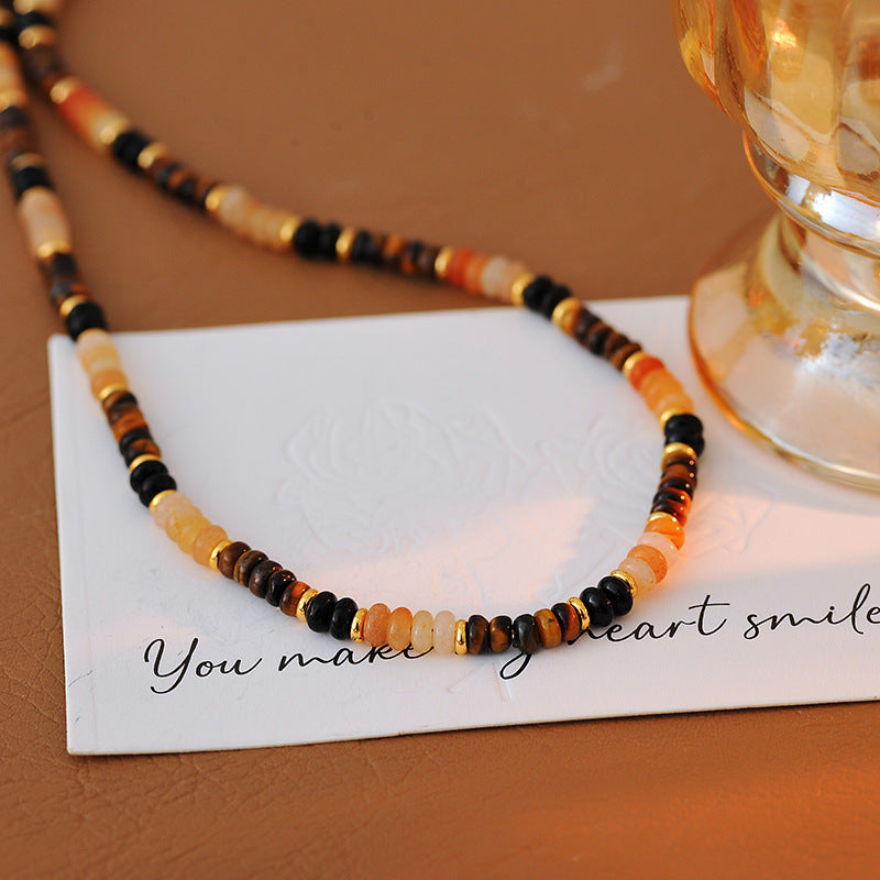 Natural Tiger Eye Stone Bracelet High-end Necklace Electroplated 18K Gold Non-fading Personalized Necklace Bracelet Set