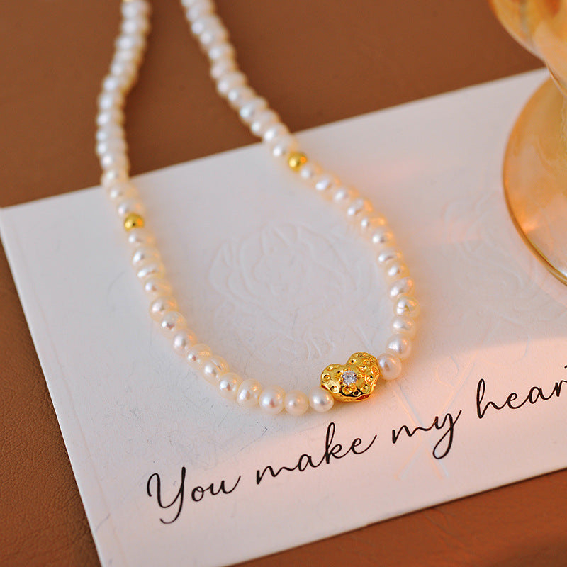 French Style Summer and Autumn Hot Sale Pearl Small Exquisite Heart-shaped Xiaomi Bead Necklace Collarbone Chain Factory