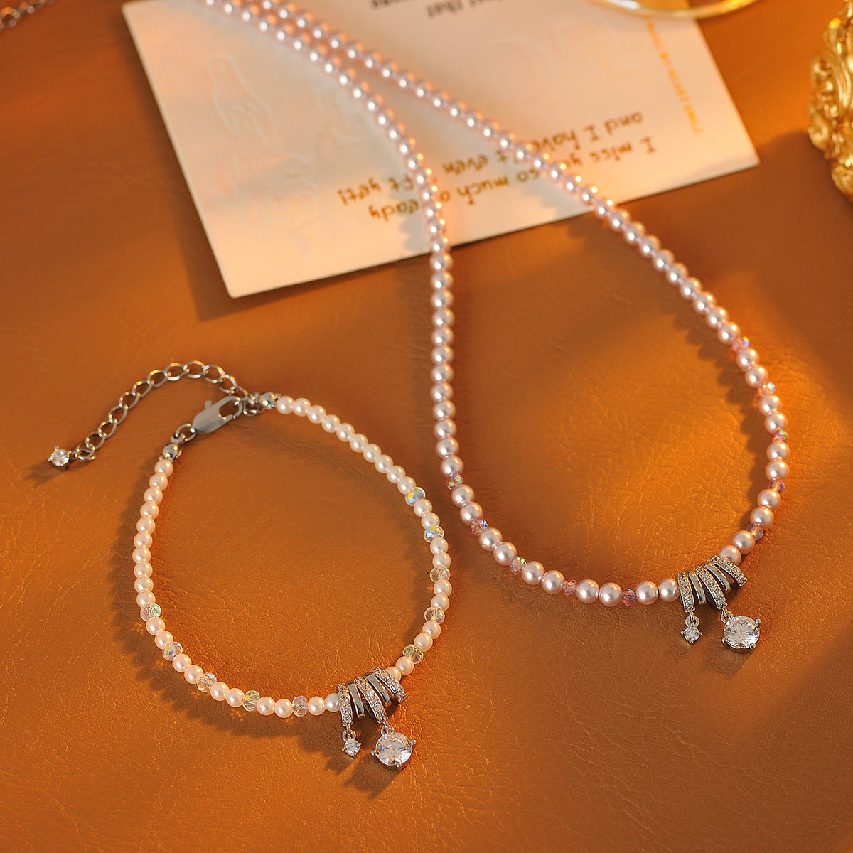 New Hot-Selling Pearl Geometric Zircon Pendant Pearl Necklace for Women Light Luxury Niche Collarbone Chain