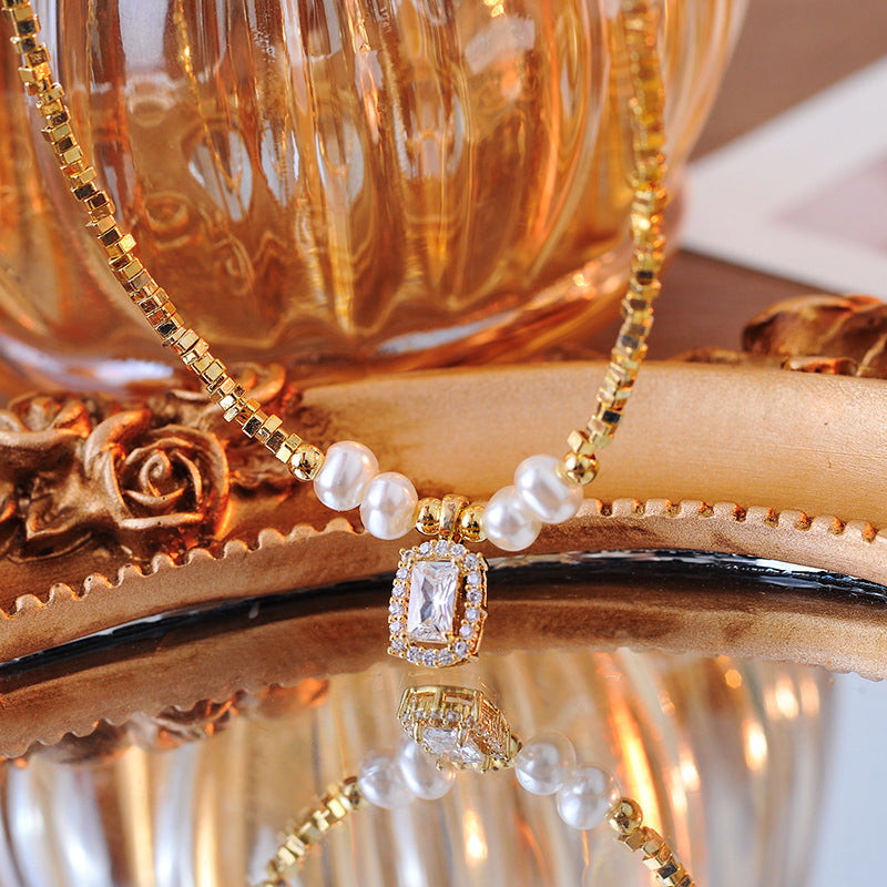 Summer High-End Niche Crystal Zircon Beaded Pendant Women's Collarbone Necklace Jewelry