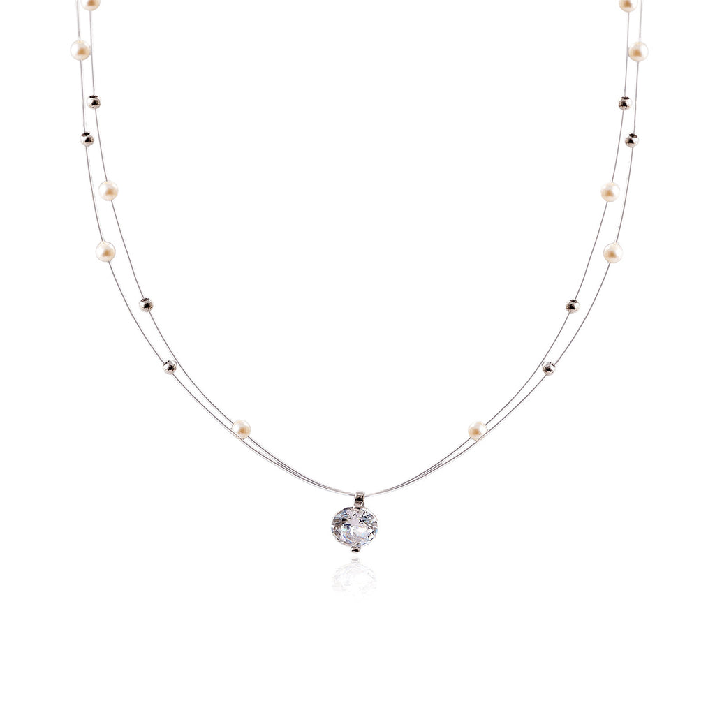 Gypsophila Double Layer Stacked Necklace for Women, High-End Luxury Niche Pearl Choker Collarbone Chain