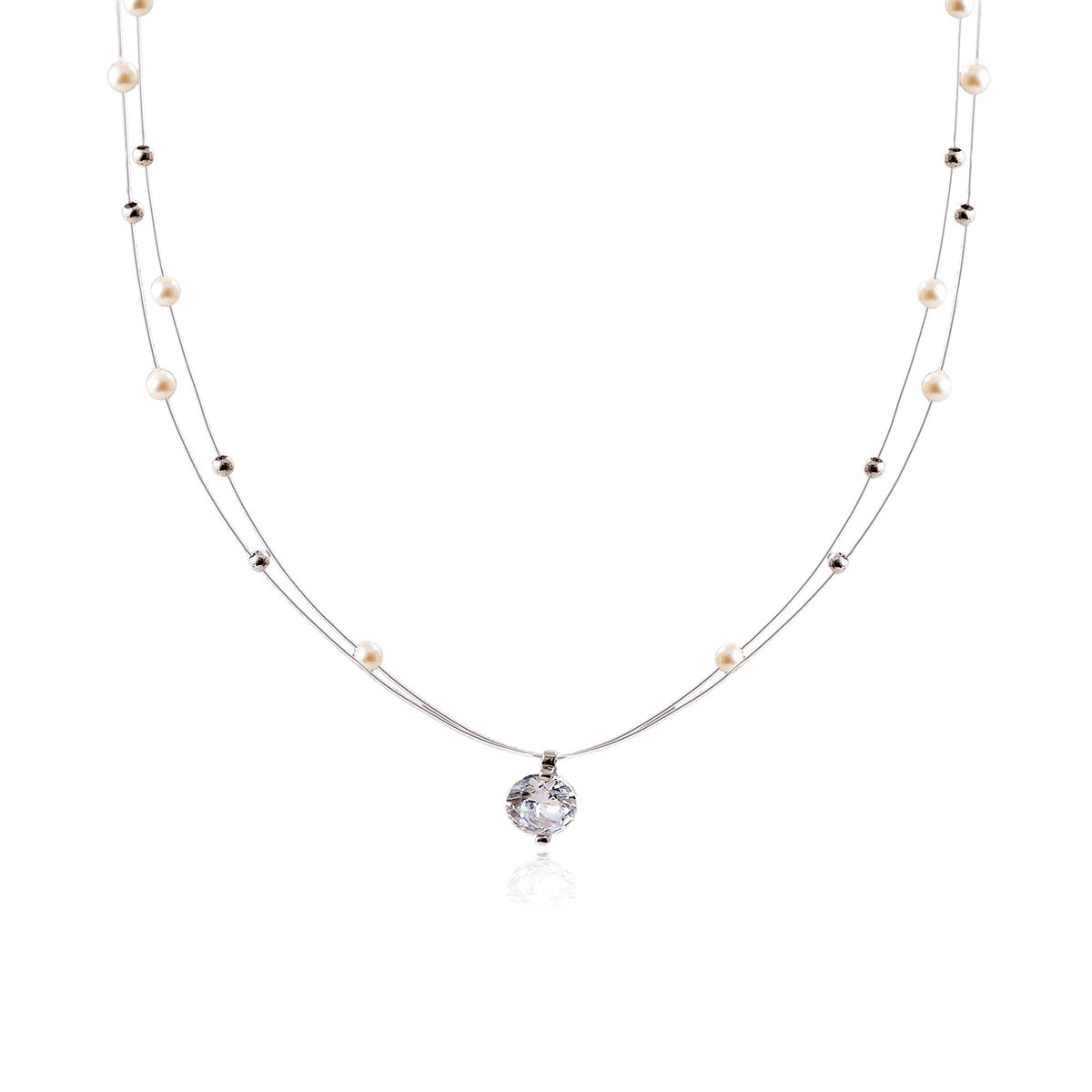 Gypsophila Double Layer Stacked Necklace for Women, High-End Luxury Niche Pearl Choker Collarbone Chain