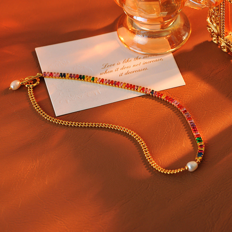 European and American Fashion OT Buckle Zircon Freshwater Pearl Necklace Autumn Winter Light Luxury Niche Exquisite Versatile High-end Clavicle Chain