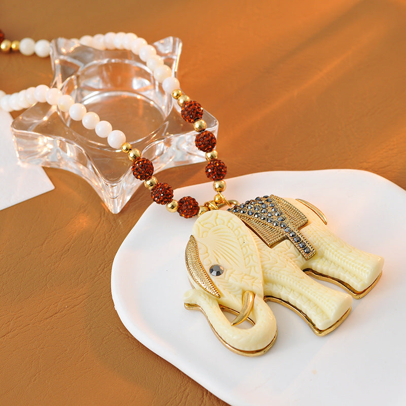 European and American Style Jewelry Personality Ethnic Style Shiny Colorful Diamond Ball Resin Elephant Shape Long Necklace for Women