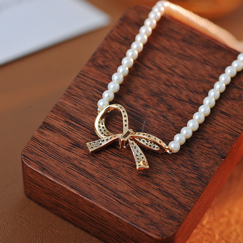 Exquisite Inlaid Full Diamond Bow Necklace for Women, Elegant and Luxurious, Versatile Fashion Simple Choker A10266
