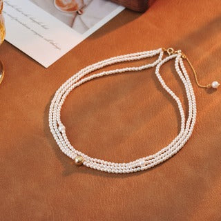 French Retro Hepburn Style Fashion Elegant Multi-layer Imitation Shijia High-gloss Pearl Small Gold Bead Short Necklace for Women