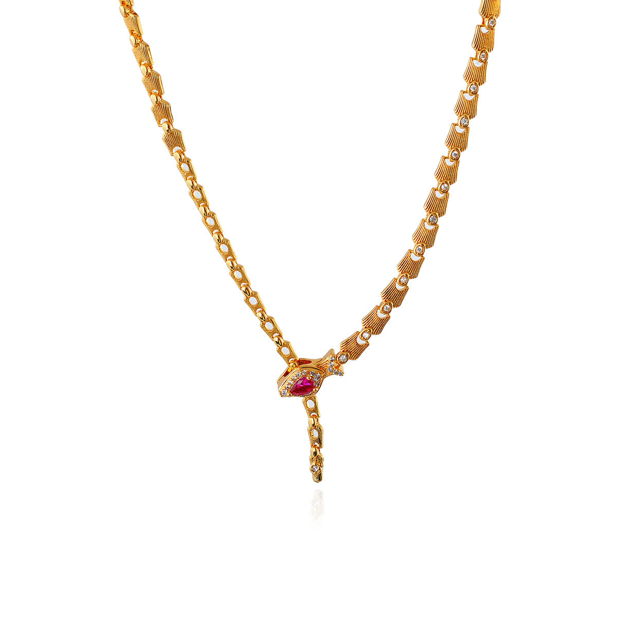 Luxury High-End Sparkling Diamond Ruby Bone Knot Snake Necklace Sweet Cool Adjustable Snake Bracelet Set Accessories