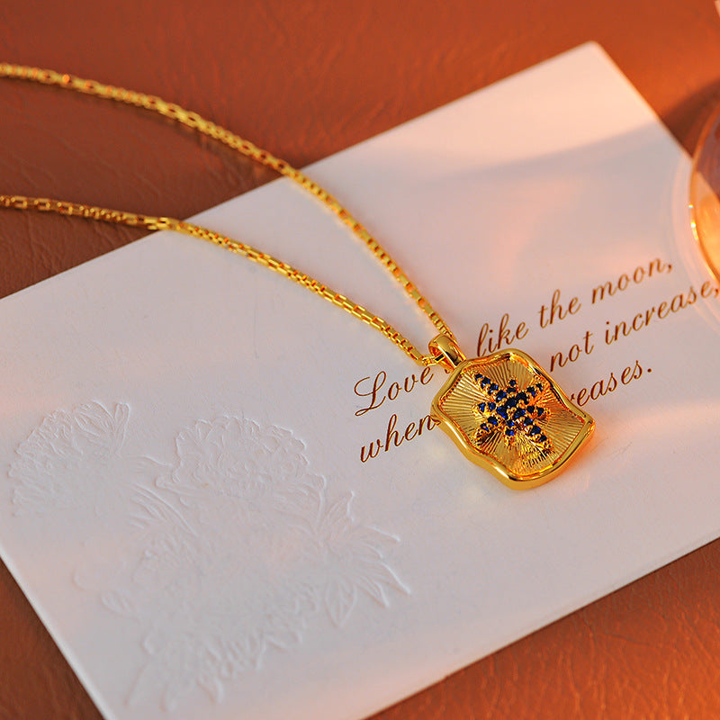 European and American Version Hexagram Necklace Full Diamond Rectangular Eight-Pointed Star Clavicle Chain Gold-Plated Personalized Choker