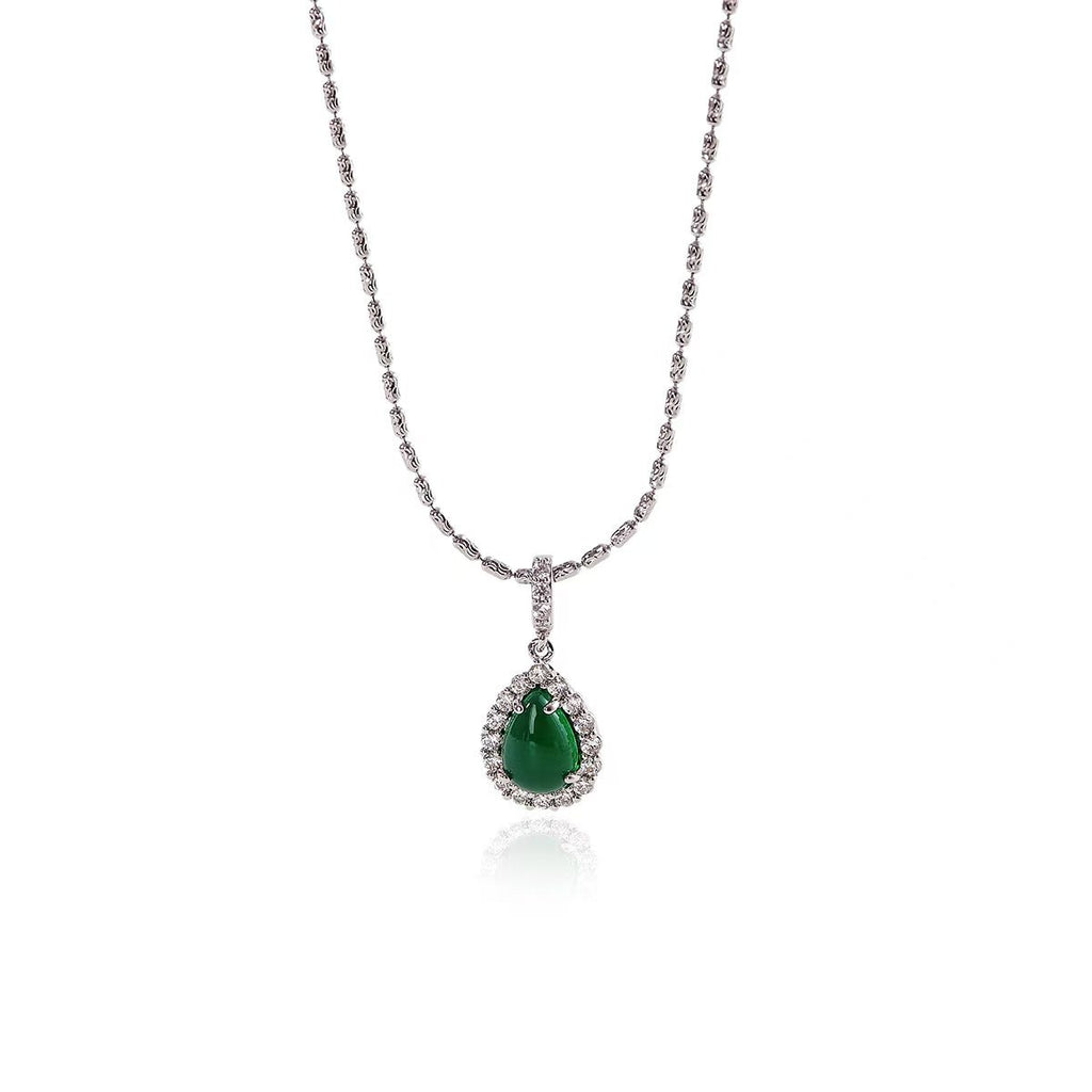 Emerald Water Drop Necklace Minimalist Style High-end Elegant Socialite Light Luxury New Model