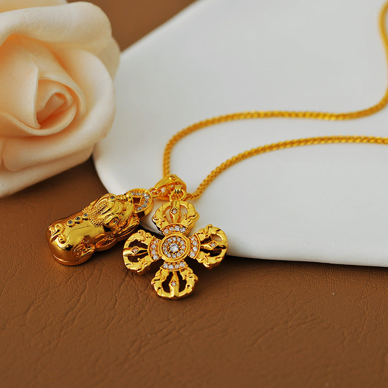 Inlaid Diamond Vajra Pendant DIY Accessories Wei Xue Same Style Ancient Method Sand Gold Inlaid Diamond Cross Vajra Pixiu Pendant