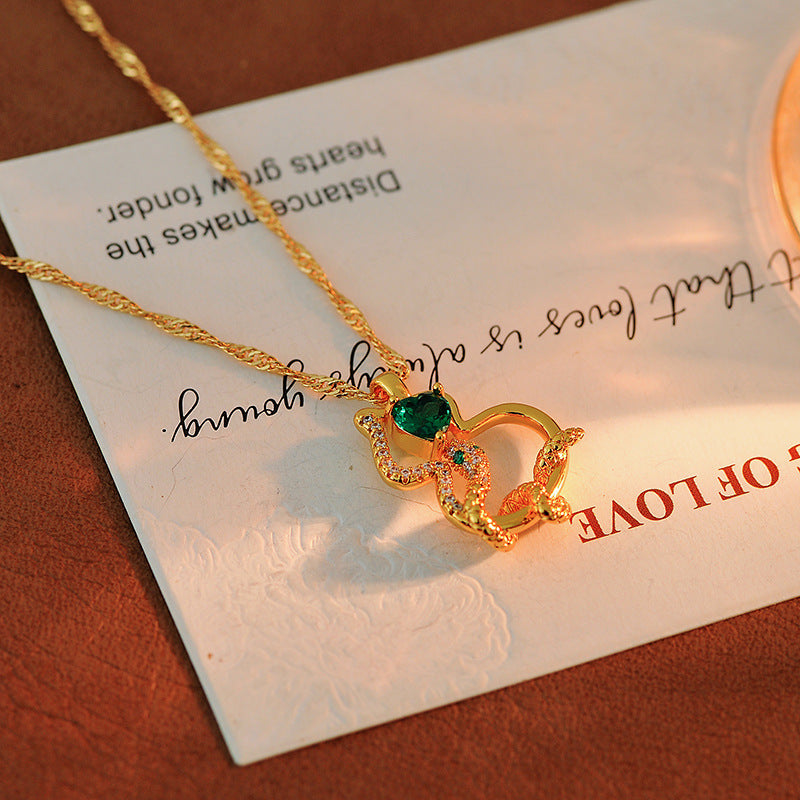 National Style New Chinese Style Emerald Zircon Gourd Necklace Simple Elegant Braided Chain Full of Fortune Sweater Chain New Year