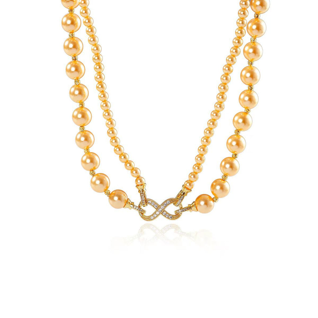 Eight Blessings Double Layer Stacked Pearl Necklace New Accessory Chain Light Luxury High-end Gold Style