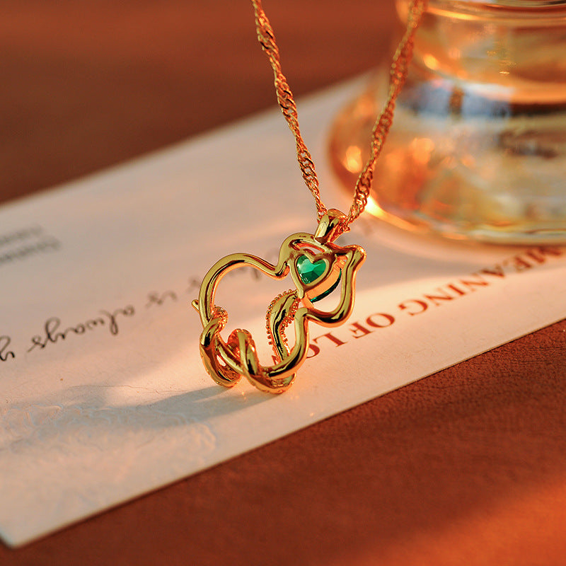 National Style New Chinese Style Emerald Zircon Gourd Necklace Simple Elegant Braided Chain Full of Fortune Sweater Chain New Year