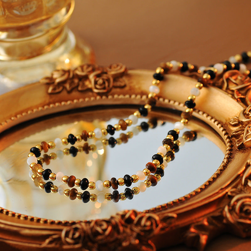 Hot-Selling Beaded Tiger Eye White Agate Pearl Necklace High-End Vintage Collarbone Chain Fashionable Light Luxury Elegant Jewelry