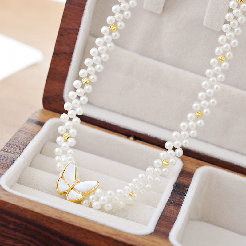 Internet Celebrity Style Butterfly Necklace New Pearl Light Luxury Niche Short Summer Collarbone Chain Sweet Design Jewelry