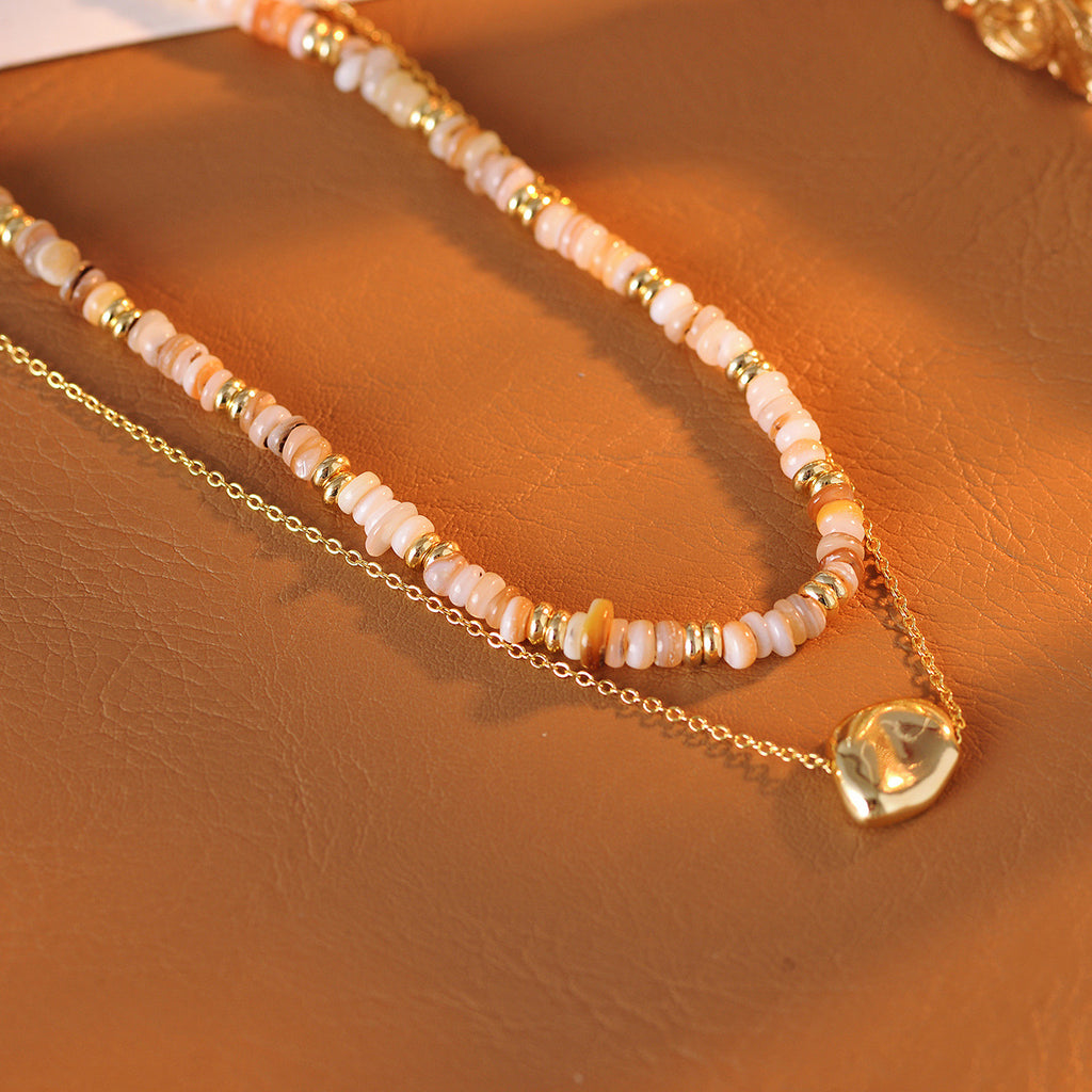 Natural Stone Bead Necklace Double Layer Metal Style Sweet Cool High-end Collarbone Chain 2025 Spring Summer New Model