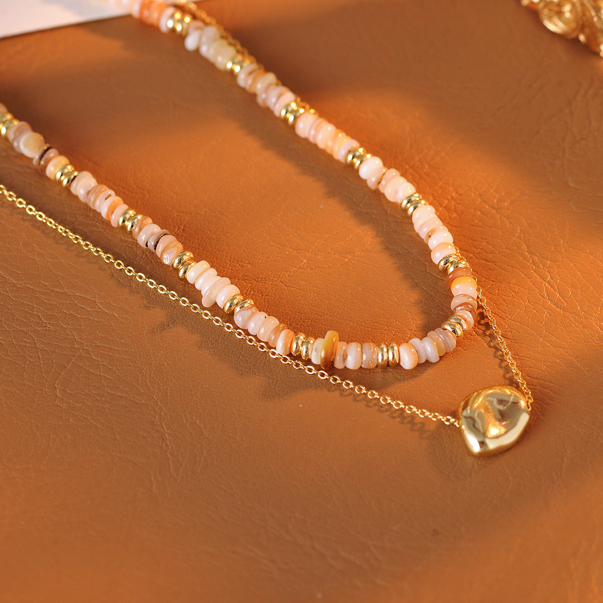 Natural Stone Bead Necklace Double Layer Metal Style Sweet Cool High-end Collarbone Chain 2025 Spring Summer New Model