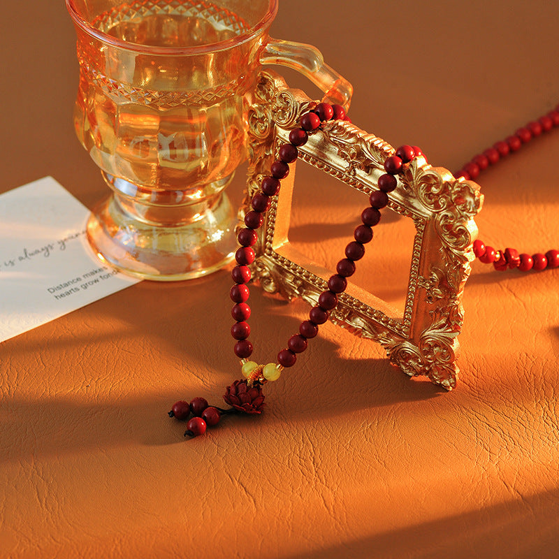 Cinnabar Bracelet for Women, Light Luxury, Niche, Exquisite, Double Circle Cinnabar Lotus Pendant Bracelet, Gift for Girlfriend or Best Friend