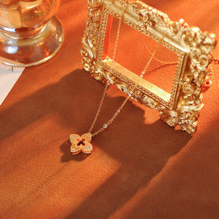 2025 New Four-Leaf Clover Gold Earrings Necklace Bracelet Sweater Chain Women Light Luxury Niche