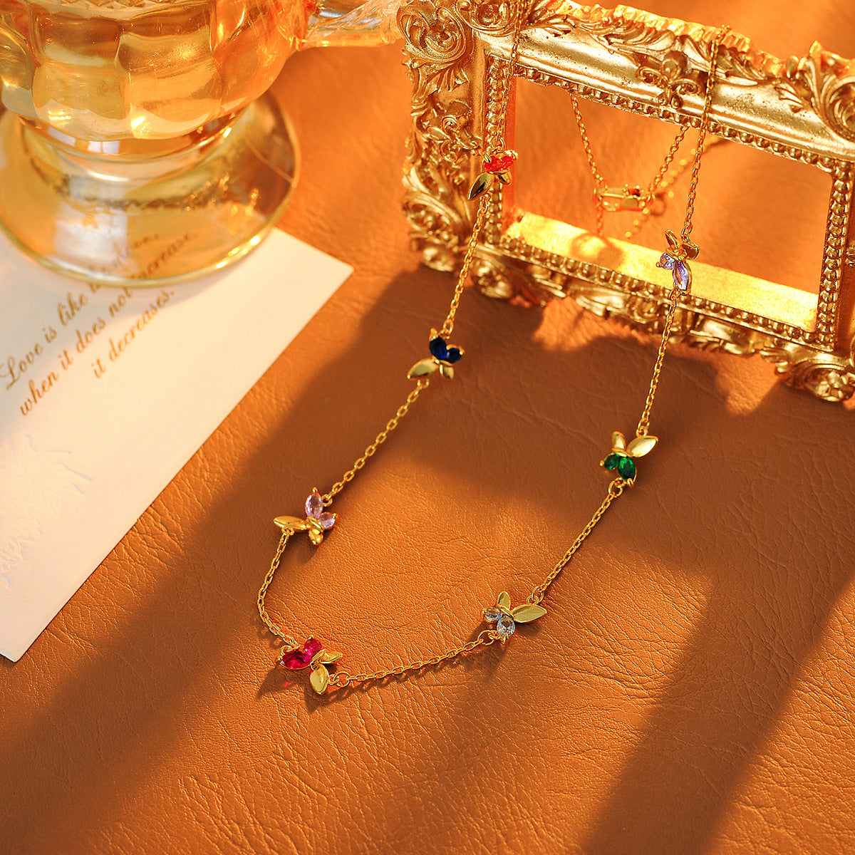 ks New Fashion Elegant High-end Necklace Zircon Inlaid Shiny Butterfly Bracelet Set