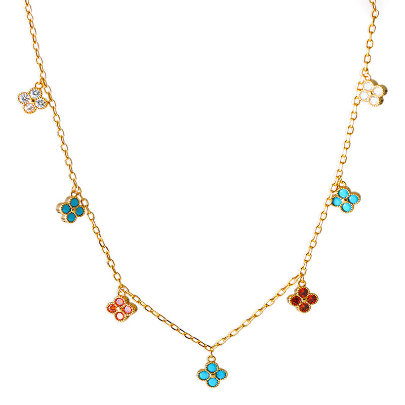 High Version European and American Trend Fresh Flower Earrings Inlaid with Colorful Small Diamonds Multi-Drop Necklace Earrings