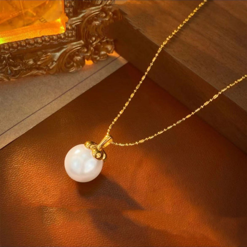 Vintage Hong Kong Style Copper Gold-Plated Pearl Necklace Elegant Lady Earrings Ins Style Simple Fashion Earrings Wholesale