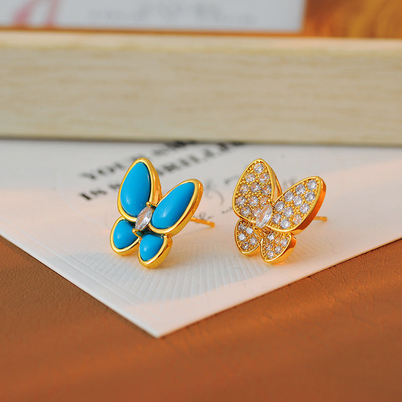 European and American Fashion Blue Butterfly Necklace Earrings Light Luxury Exquisite Butterfly Necklace Earrings Women Fashion Delicate Collarbone Chain