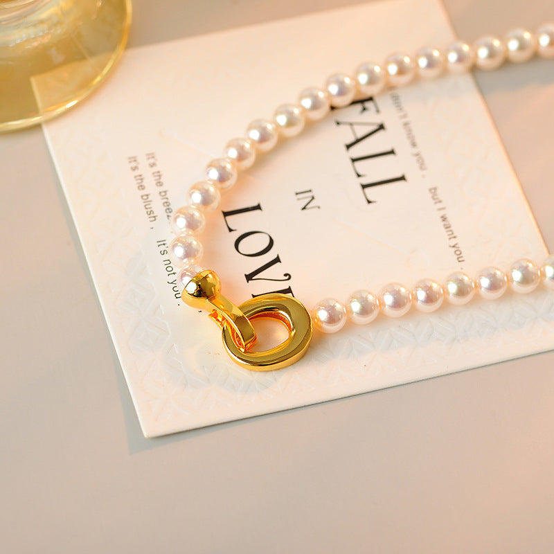 Ni Ni Same Style Australian White Shijia Pearl Necklace for Women Versatile High-end Niche Collarbone Chain Neck Chain Jewelry