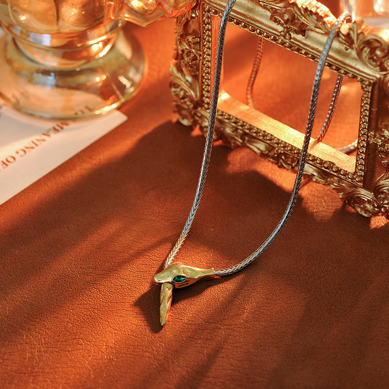 Year of the Snake Zodiac Necklace for Women, Pure Silver Sweater Chain, Light Luxury High-End Feel, Sweatshirt Chain, Autumn Winter Versatile Collarbone Chain Accessory