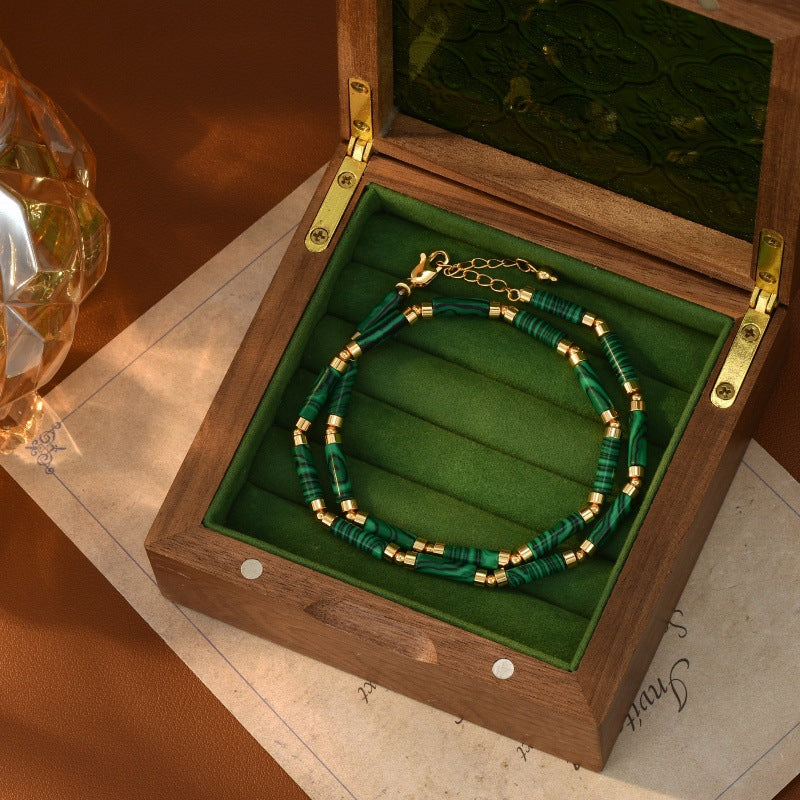 Natural Malachite Beaded Necklace for Women, Emerald Green Gemstone, Light Luxury Niche New Sweater Choker